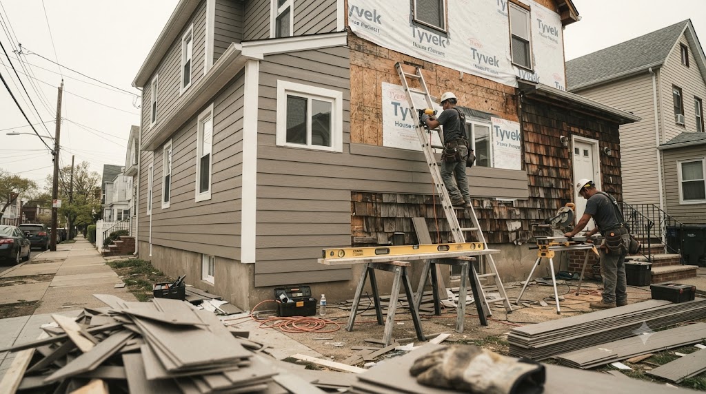 New siding installation